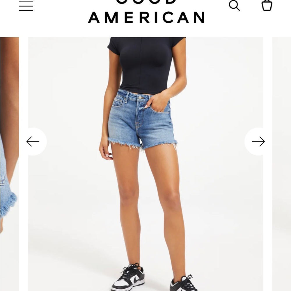 Good American 90s high rise jean shorts